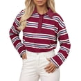 thumbnail image 1 of Trendfront Womens Striped Polo Shirts Collared Neck Long Sleeve Colorblock Stripe Print Casual Loose Fit Pullover Tops, 1 of 5