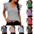 thumbnail image 1 of Trendfront Womens Striped T Shirt Ruffle Short Sleeve V Neck Casual Relaxed Fit Lightweight Everyday Summer Tops, 1 of 5