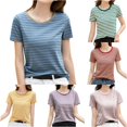 thumbnail image 1 of Trendfront Womens Striped T Shirts Crewneck Short Sleeve Horizontal Stripe Print Casual Lightweight Everyday Basic Tee Tops, 1 of 4