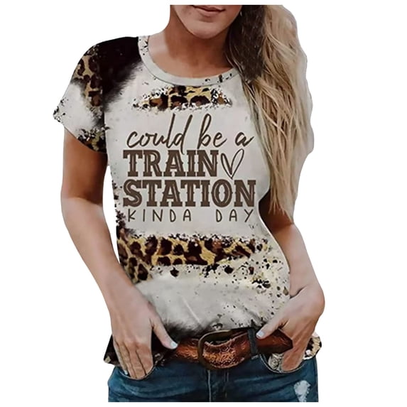 Trendfront Womens Summer 2026 Crew Neck Short Sleeve Tops 3D Digital Leopard Print Tees Graphic Pattern Fashion Wear T-Shirts