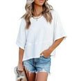 thumbnail image 1 of Trendfront Womens Summer Crew Neck Elbow Sleeve Tops Solid Color Plain Design Style Tees Casual Fashion Everyday Apparel T-Shirts, 1 of 8