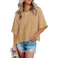 thumbnail image 1 of Trendfront Womens Summer Crew Neck Elbow Sleeve Tops Solid Color Plain Design Style Tees Casual Fashion Everyday Apparel T-Shirts, 1 of 5
