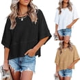 thumbnail image 1 of Trendfront Womens Summer Crew Neck Elbow Sleeve Tops Solid Color Plain Design Style Tees Casual Fashion Everyday Apparel T-Shirts, 1 of 6