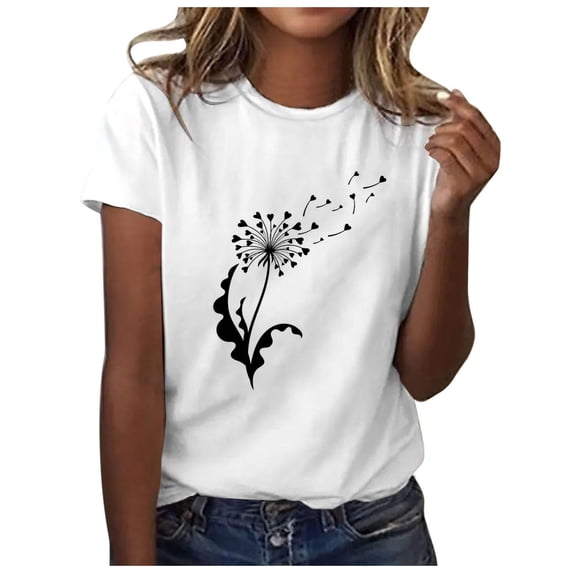 Trendfront Womens Summer Crew Neck Short Sleeve Tops Butterfly Insect Graphic Print Tees Casual Fashionable Style Apparel T-Shirts