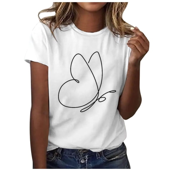 Trendfront Womens Summer Crew Neck Short Sleeve Tops Butterfly Insect Graphic Print Tees Casual Fashionable Style Apparel T-Shirts
