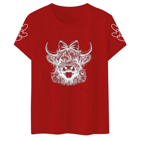 Trendfront Womens Summer Crew Neck Short Sleeve Tops Cute Cow Animal Pattern Print Tees Casual Holiday Vacation Wear T-Shirts