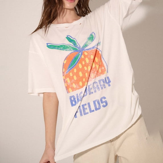 Trendfront Womens Summer Crew Neck Short Sleeve Tops Fruit Graphic Pattern Printed Tees Casual Everyday Style Apparel T-Shirts