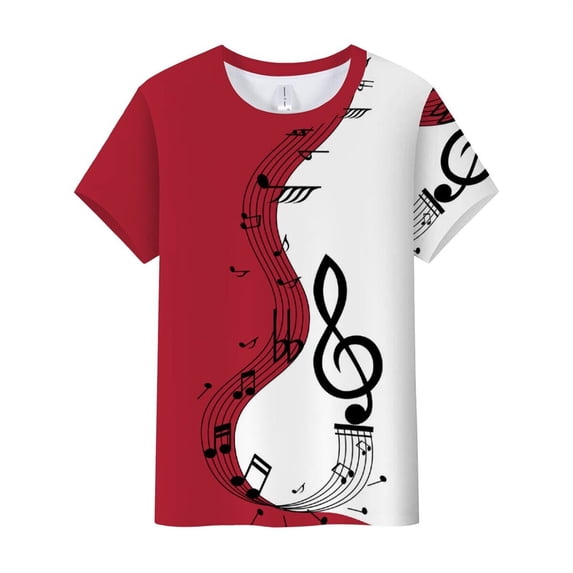 Trendfront Womens Summer Crew Neck Short Sleeve Tops Musical Note Graphic Pattern Print Tees Casual Everyday Style Wear T-Shirts