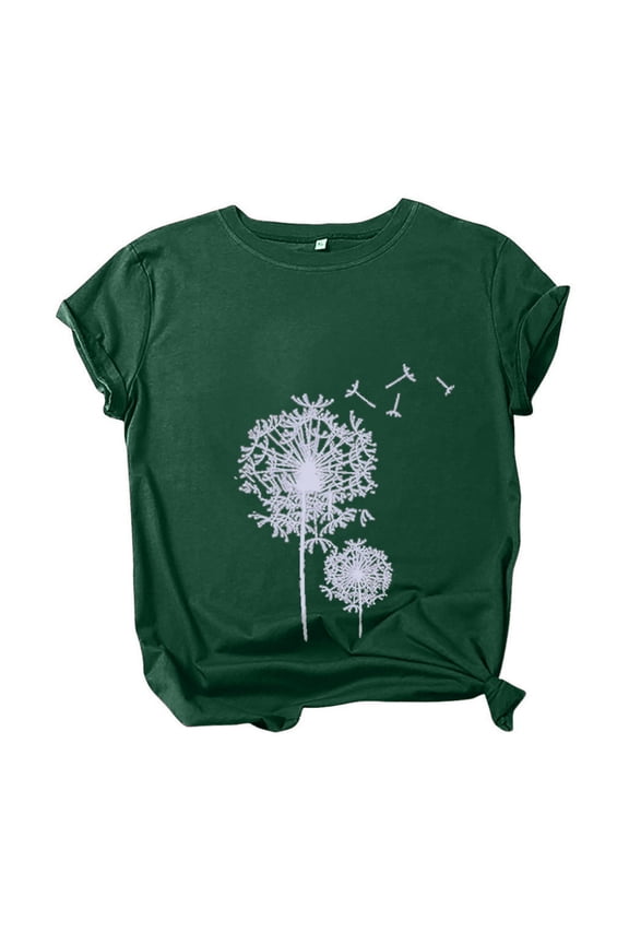 Womens Summer Crew Neck Short Sleeve Tops Oversized Loose Fit Floral Tees Botanical Graphic Pattern Print T-Shirts