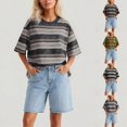 thumbnail image 1 of Trendfront Womens Summer Crew Neck Short Sleeve Tops Oversized Loose Fit Stripe Tees Graphic Pattern Printed Casual T-Shirts, 1 of 6