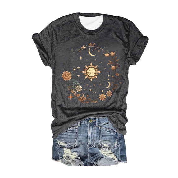 Trendfront Womens Summer Crew Neck Short Sleeve Tops Sunshine Sun Graphic Pattern Printed Tees Casual Everyday Apparel T-Shirts