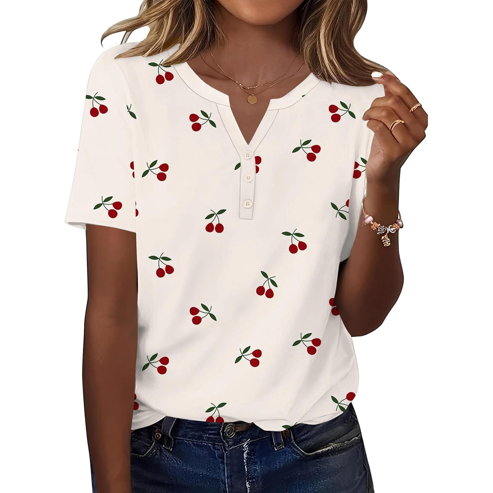 Trendfront Womens Summer V Neck Short Sleeve Tops Oversized Loose
