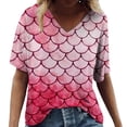 thumbnail image 1 of Trendfront Womens Summer V Neck Short Sleeve Tops Oversized Loose Fit Scale Tees Digital Graphic Printed Fashion T-Shirts, 1 of 5