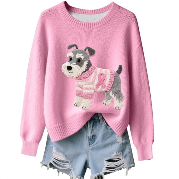 Trendfront Womens Sweatshirt Schnauzer Dog Awareness Ribbon Print Crew Neck Long Sleeve Casual Pullover Graphic Tops