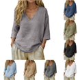 thumbnail image 1 of Trendfront Womens T Shirts 3/4 Sleeve V Neck Plain Solid Color Tee Slouchy Summer Relaxed Fit Basic Lounge Soft Comfy Fashion Outerwear Tops, 1 of 5