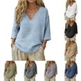 thumbnail image 1 of Trendfront Womens T Shirts 3/4 Sleeve V Neck Plain Solid Color Tee Slouchy Summer Relaxed Fit Basic Lounge Soft Comfy Fashion Outerwear Tops, 1 of 5