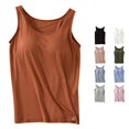 thumbnail image 1 of Trendfront Womens Tank Tops With Built In Bra Scoop Neck Sleeveless Solid Color Loose Fit Casual Summer Basic Layering Camisole Tops, 1 of 4