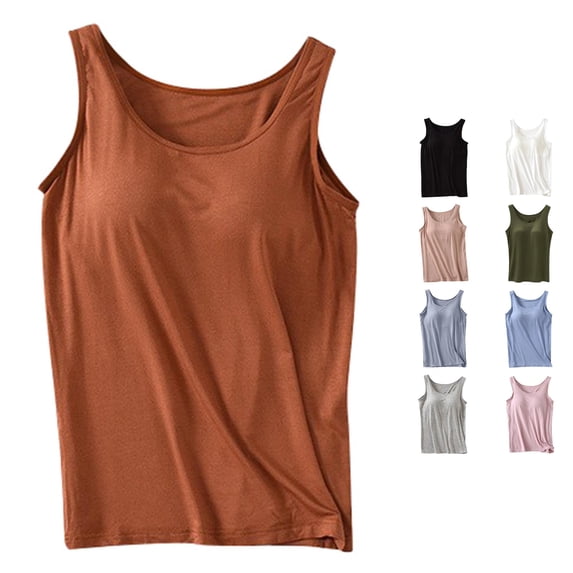 Trendfront Womens Tank Tops With Built In Bra Scoop Neck Sleeveless Solid Color Loose Fit Casual Summer Basic Layering Camisole Tops