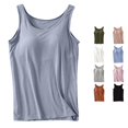 thumbnail image 1 of Trendfront Womens Tank Tops With Built In Bra Scoop Neck Sleeveless Solid Color Loose Fit Casual Summer Basic Layering Camisole Tops, 1 of 4