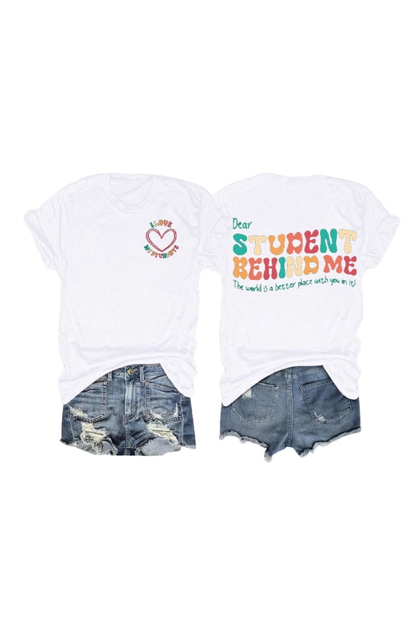 Womens Teacher Letter Print T Shirts Crew Neck Tee Short Sleeve Student Heart Fashion Tops Dressy Casual