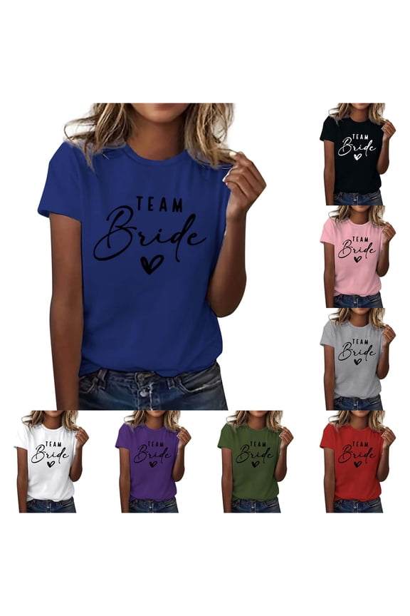 Womens Team Bride Graphic T Shirt Party Heart Letter Print Crewneck Short Sleeve Tee Wedding Bridesmaid Gifts Tops