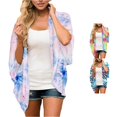 thumbnail image 1 of Trendfront Womens Tie Dye Kimono Cardigan Short Sleeve Open Front Lightweight Loose Fit Casual Summer Beach Vacation Layering Cover Up, 1 of 9