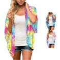 thumbnail image 1 of Trendfront Womens Tie Dye Kimono Cardigan Short Sleeve Open Front Lightweight Loose Fit Casual Summer Beach Vacation Layering Cover Up, 1 of 9