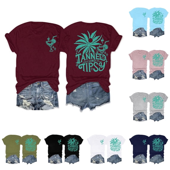 Trendfront Womens Tropical Vacation T Shirt Palm Tree Back Print Short Sleeve Crew Neck Beach Summer Graphic Tees