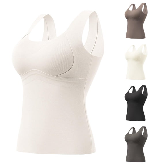 Trendfront Womens Tummy Control Seamless Shaping Camisole Built In Cups Wide Straps Body Shaper Smoothing Tank Top Compression Underwear
