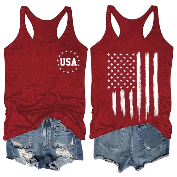 Trendfront Womens USA Flag Graphic Tank Tops Racerback Sleeveless Patriotic American Flag Distressed Print Casual Loose Fit Summer Tank Tops