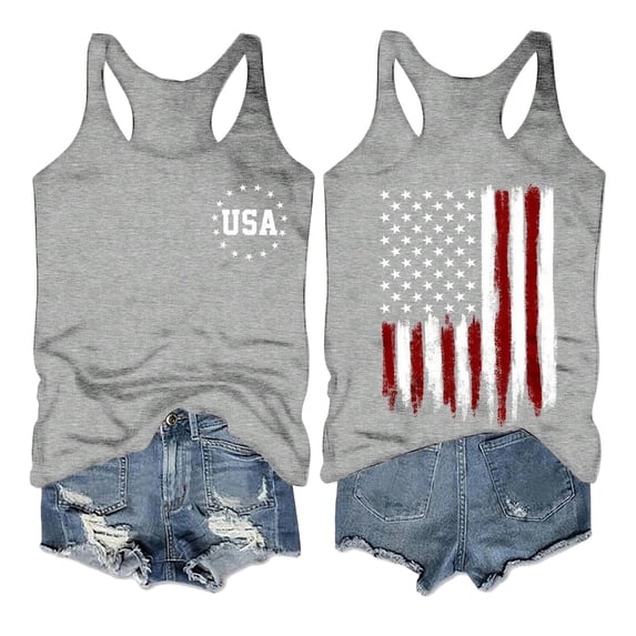 Trendfront Womens USA Flag Tank Top Racerback Sleeveless Patriotic Graphic Casual Summer Layering Shirt Vest