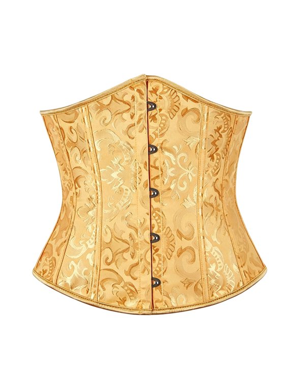 Womens Underbust Corset Floral Pattern Clasp Front Waist Cincher Curved Hem Panel Design Fitted Layering Belt