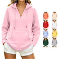 thumbnail image 1 of Trendfront Womens V Neck Hoodie Long Sleeve Casual Hooded Top With Kangaroo Pocket Everyday Wear Hooded Sweatshirt, 1 of 4