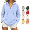 thumbnail image 1 of Trendfront Womens V Neck Hoodie Long Sleeve Casual Hooded Top With Kangaroo Pocket Everyday Wear Hooded Sweatshirt, 1 of 4