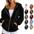thumbnail image 1 of Trendfront Womens Velour Zip Up Hoodie Long Sleeve Full Zip Sweatshirt Soft Texture With Side Pockets Hooded Jacket, 1 of 5