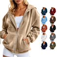 thumbnail image 1 of Trendfront Womens Velour Zip Up Hoodie Long Sleeve Full Zip Sweatshirt Soft Texture With Side Pockets Hooded Jacket, 1 of 5