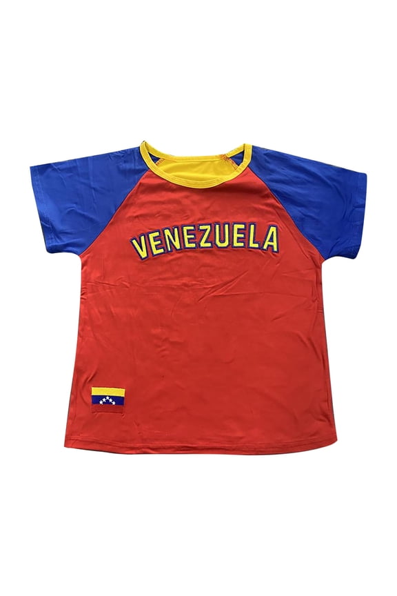 Womens Venezuela Letter Graphic Cropped T Shirts Crewneck Short Sleeve Contrast Raglan Sleeve Country Pride Fitted Tee Tops