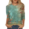 thumbnail image 1 of Trendfront Womens Vintage Floral Graphic T Shirts Crewneck 3/4 Sleeve Music Note Print Casual Fall Tee Tops, 1 of 5