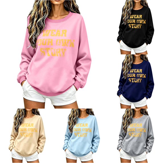 Trendfront Womens Vintage Graphic Sweatshirts Crewneck Long Sleeve Wear Your Own Story Letter Print Casual Fall Pullover Tops