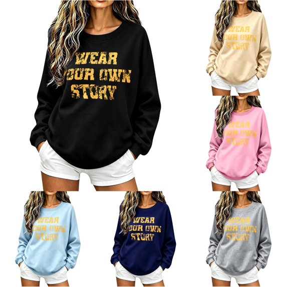 Trendfront Womens Vintage Graphic Sweatshirts Crewneck Long Sleeve Wear Your Own Story Letter Print Casual Fall Pullover Tops