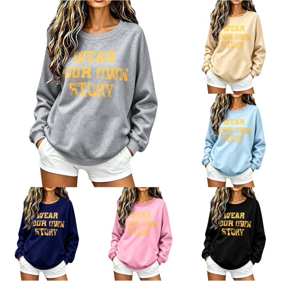 Trendfront Womens Vintage Graphic Sweatshirts Crewneck Long Sleeve Wear Your Own Story Letter Print Casual Fall Pullover Tops