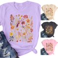 thumbnail image 1 of Trendfront Womens Vintage Wildflower Graphic T Shirts V Neck Short Sleeve Botanical Floral Print Casual Loose Fit Everyday Summer Tee Tops, 1 of 3