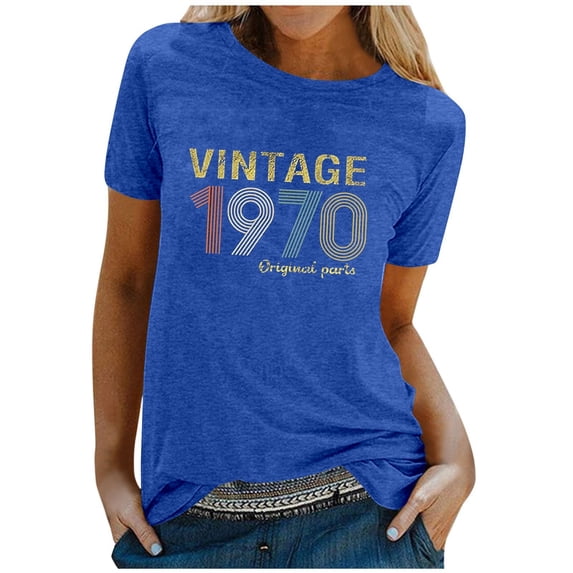 Trendfront Womens Vintage Year T Shirt Retro Number Graphic Crewneck Short Sleeves Casual Birthday Celebration Tee