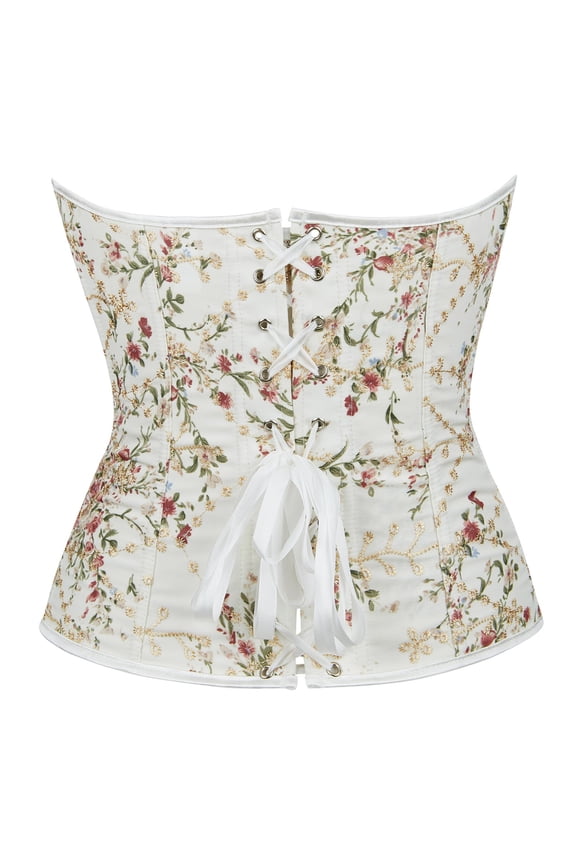 Womens Waist Cincher Floral Print Corset Top Front Hook Closure Bustier Style Structured Shaping