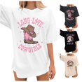 thumbnail image 1 of Trendfront Womens Western Country Graphic Tee Lets Go Girls Cowgirl Boots Print Crewneck Short Sleeve Oversized Fashion T Shirts, 1 of 4
