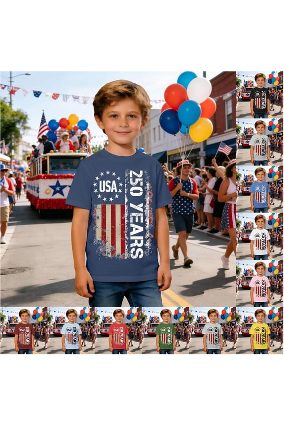 Youth Boys Festive 4th of July Tee Patriotic Independence Day Slogan Short Sleeve T Shirts Summer National Holiday Parade Outfits Tops
