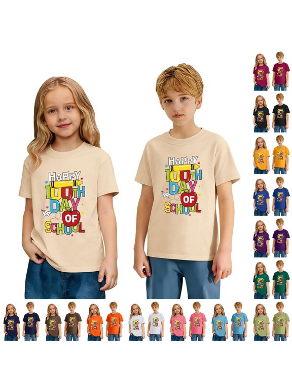 Youth Boys Pencil Eraser Pattern Tops 100 Days Of School ABC Print Tee Back To School Learning Everyday Casual T Shirts