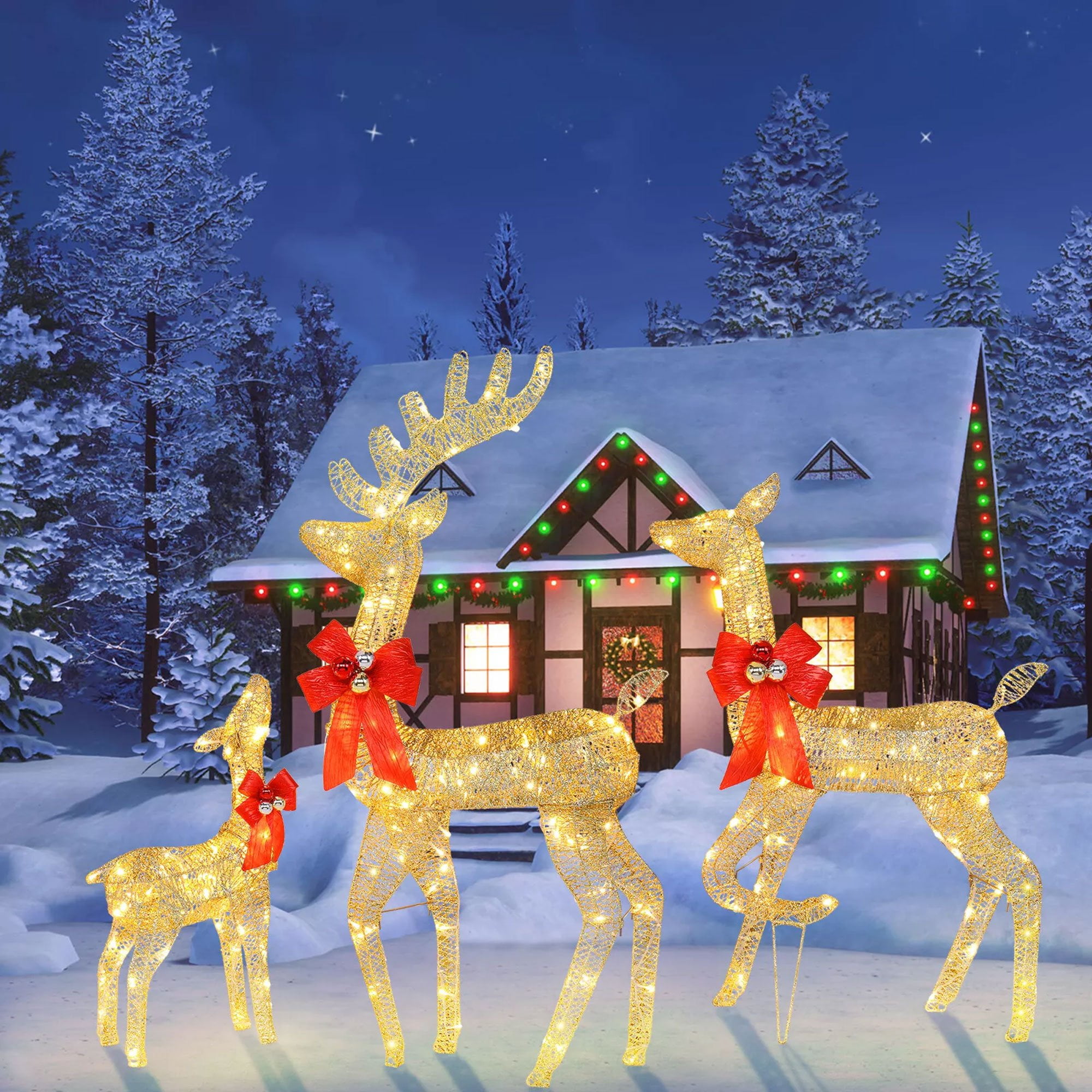 Trendhaus Lighted Glitter Reindeer Family - Gold Christmas Deer