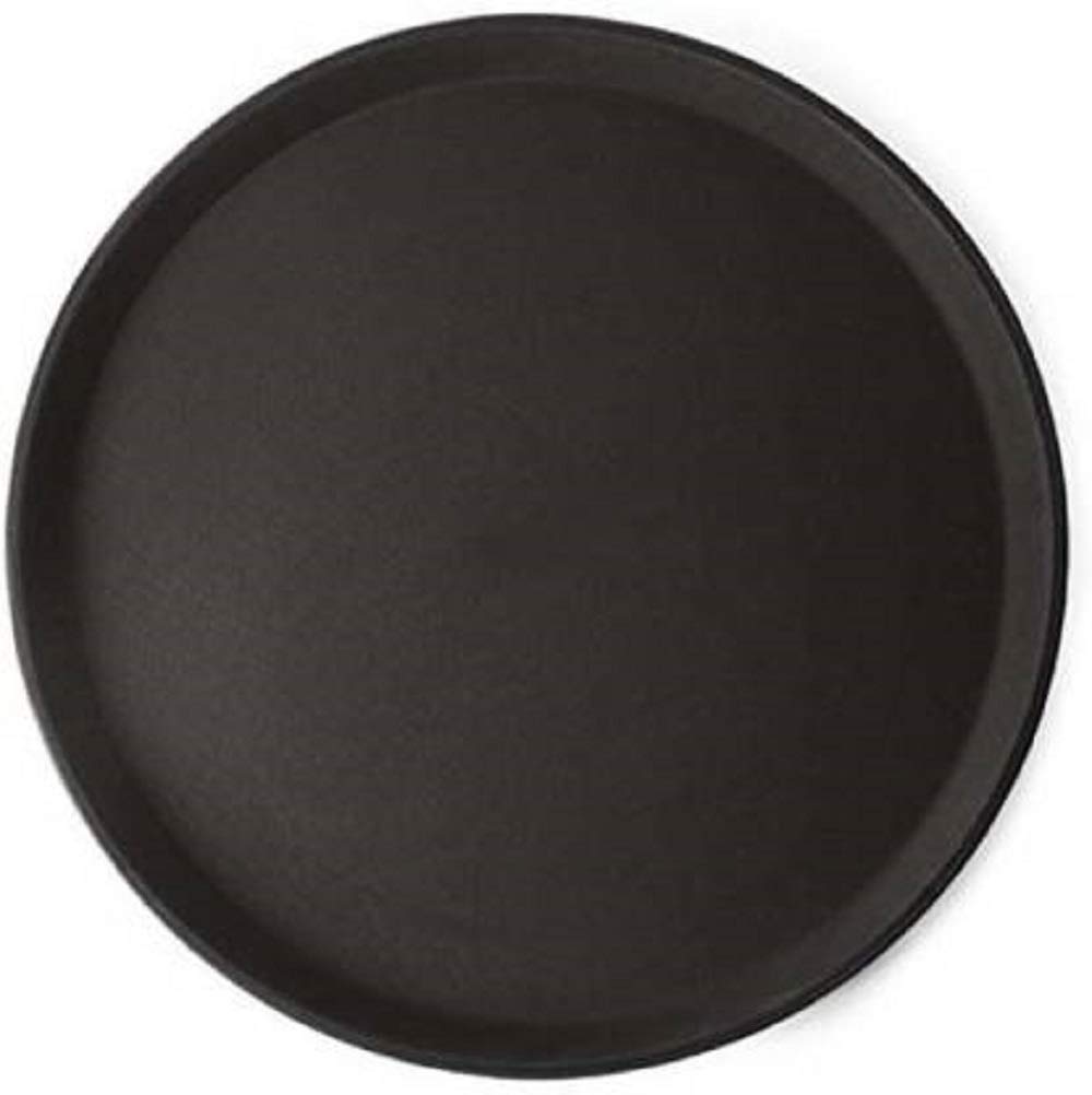 Winco 16-Inch Black Round Serving Tray With Non-Slip Rubber Lined Edge – Easy Hold For Restaurants & Home Use