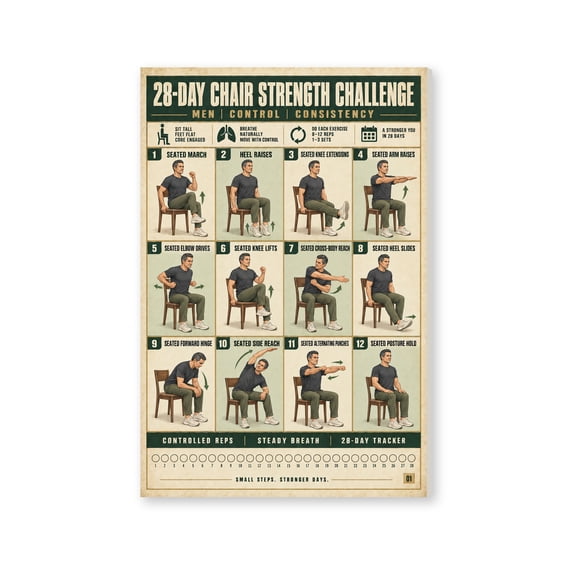 Trendiart 28-Day Chair Strength Challenge Canvas Art Print, Workout ...